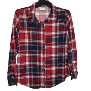 Red, White, and Blue Plaid Long‎ Sleeve Button up Shirt Size XL
